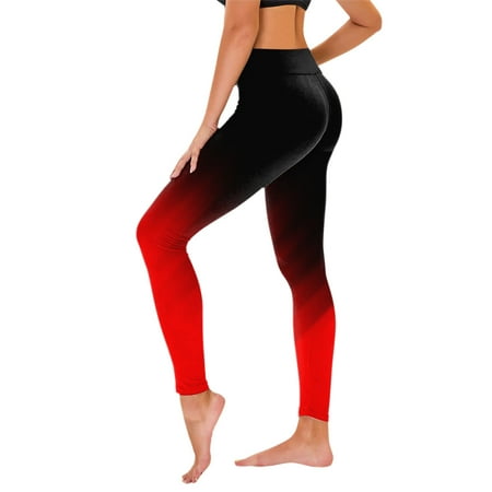 

Charella Womens Stretch Yoga Leggings Gradient Color Fitness Running Gym Sports Full Length Pants Red S