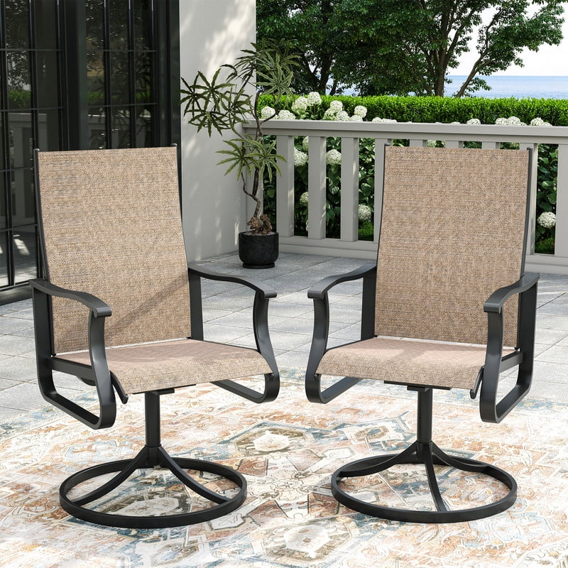 MRUAKA Patio Swivel Chairs Set of 6, Outdoor Dining Chairs Mid Back All Weather Breathable Textilene Outdoor Swivel Chairs with Metal Rocking Frame for Lawn Garden Backyard Deck, Khaki