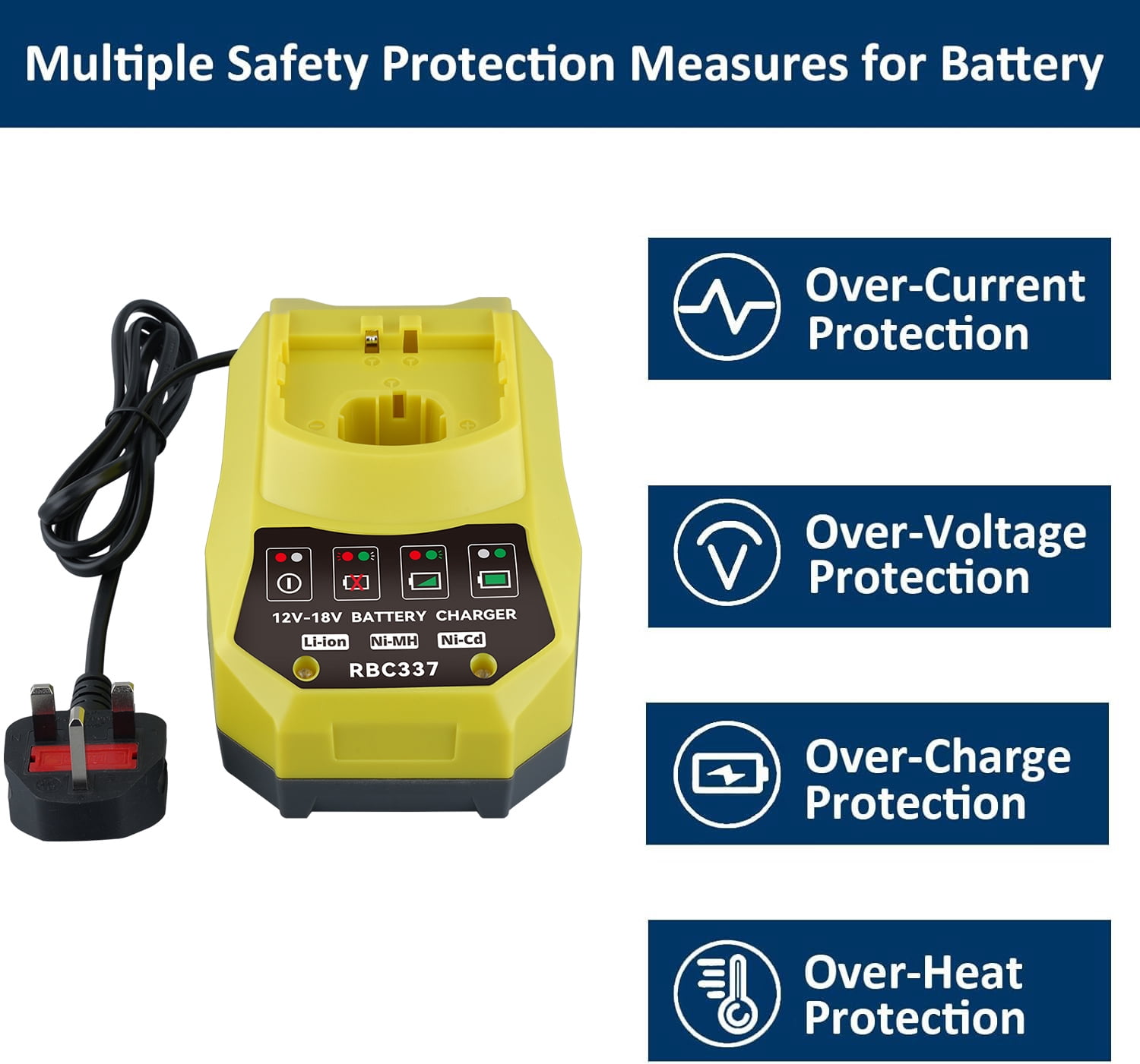 Compatible with Ryobi 18V Battery Charger, P117 Rapid Charger Compatible with Ryobi 12V-18V ONE+ Lithium, NI-CD Battery PBP2005 PBP002 PBP005 PBP006 P193 P108 P103 P102 P100