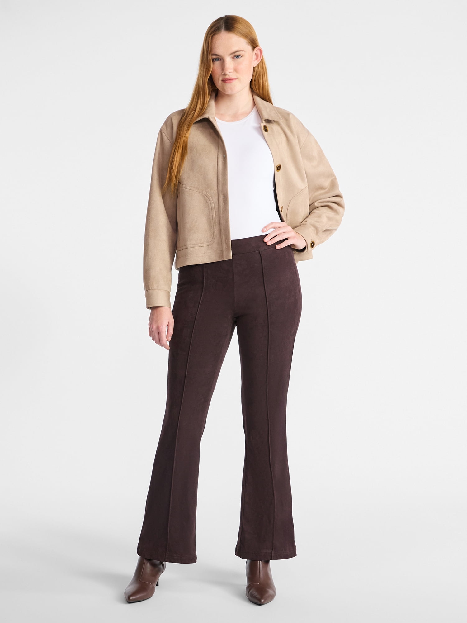 Time and Tru Women's Faux Suede Flare Pants, 30" Inseam, Sizes XXS-XXL