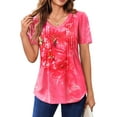 thumbnail image 2 of Fantaslook Blouses for Women Dressy Casual V Neck Pleated Tunic Tops Summer Short Sleeve Boho Shirts, 2 of 7