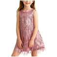 thumbnail image 2 of breaise Little Kids Girls Sequin Fringe Layer Dress Sparkling Tassel Sleeveless Tank Dress Summer Party Latin Dress, 2 of 8