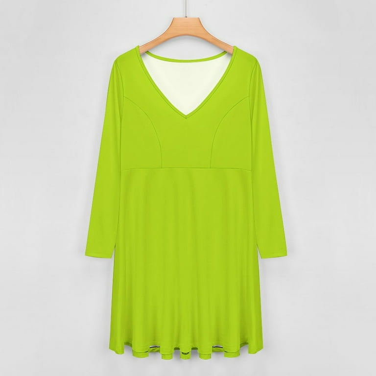 Bright Green Lime Neon Color Long Sleeve Dresses For Women Vintage Elegant  Party Dress Oversized V-neck Dress S-8XL - Walmart.com