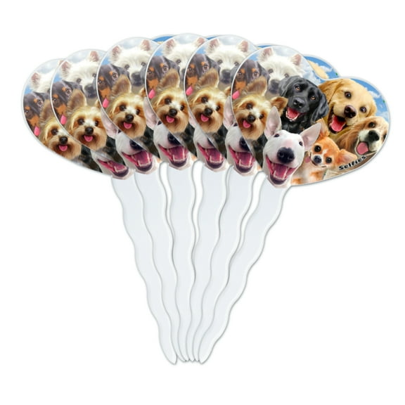 Dogs Selfie Lab Golden Retriever Dachshund Westie Pug Terrier Heart Love Cupcake Picks Toppers Decoration Set of 6