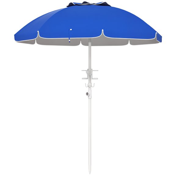 SSyao 5.7' UV 40 Beach Umbrella with Tilt, Cup Holders, Hooks-Blue