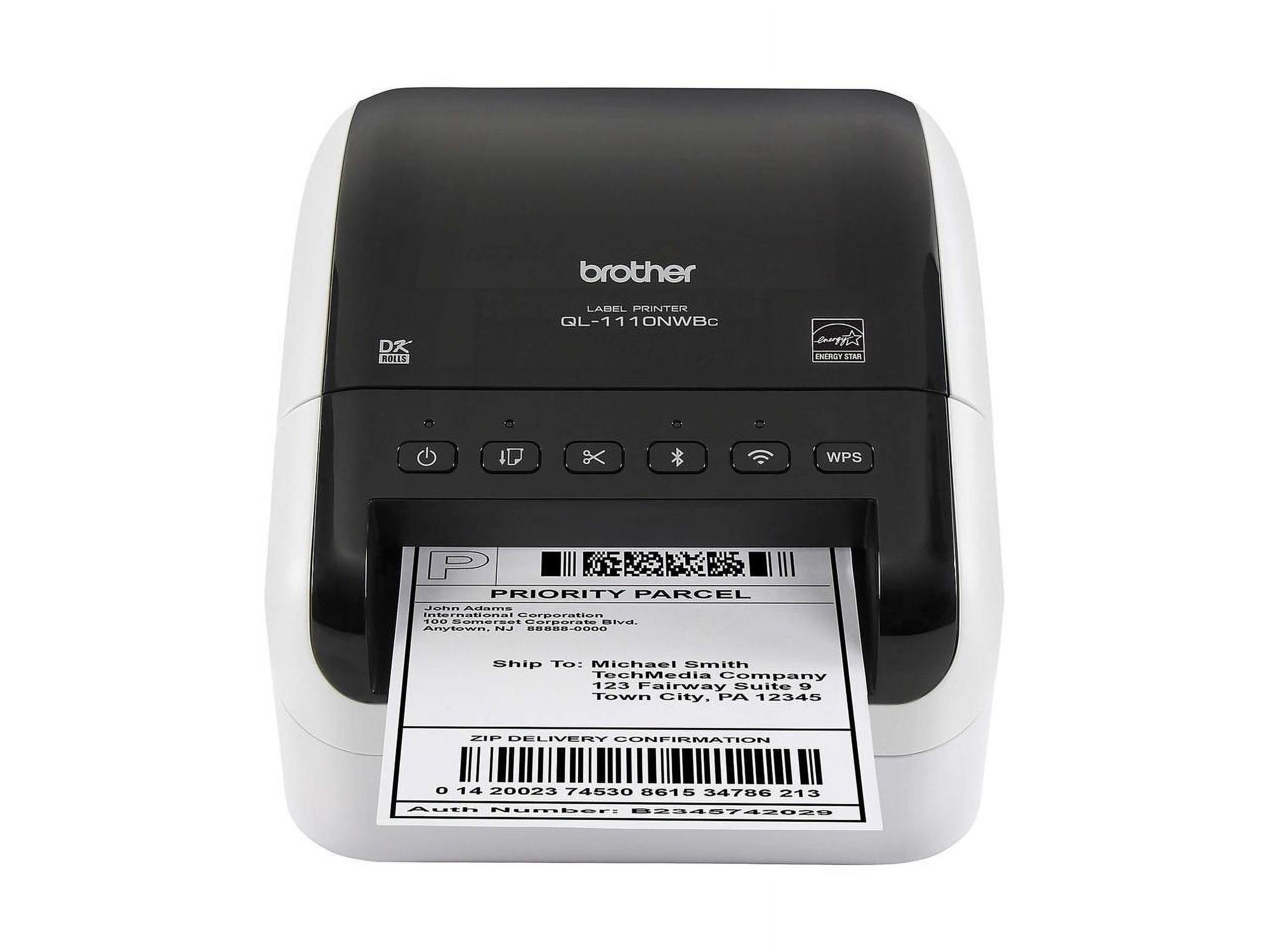Brother QL-1110NWBc - Label printer - direct thermal - - 300 x 300 dpi - up to 69 labels/min - USB, LAN, Wi-Fi(n), Bluetooth 5.2 EDR - cutter - black, white