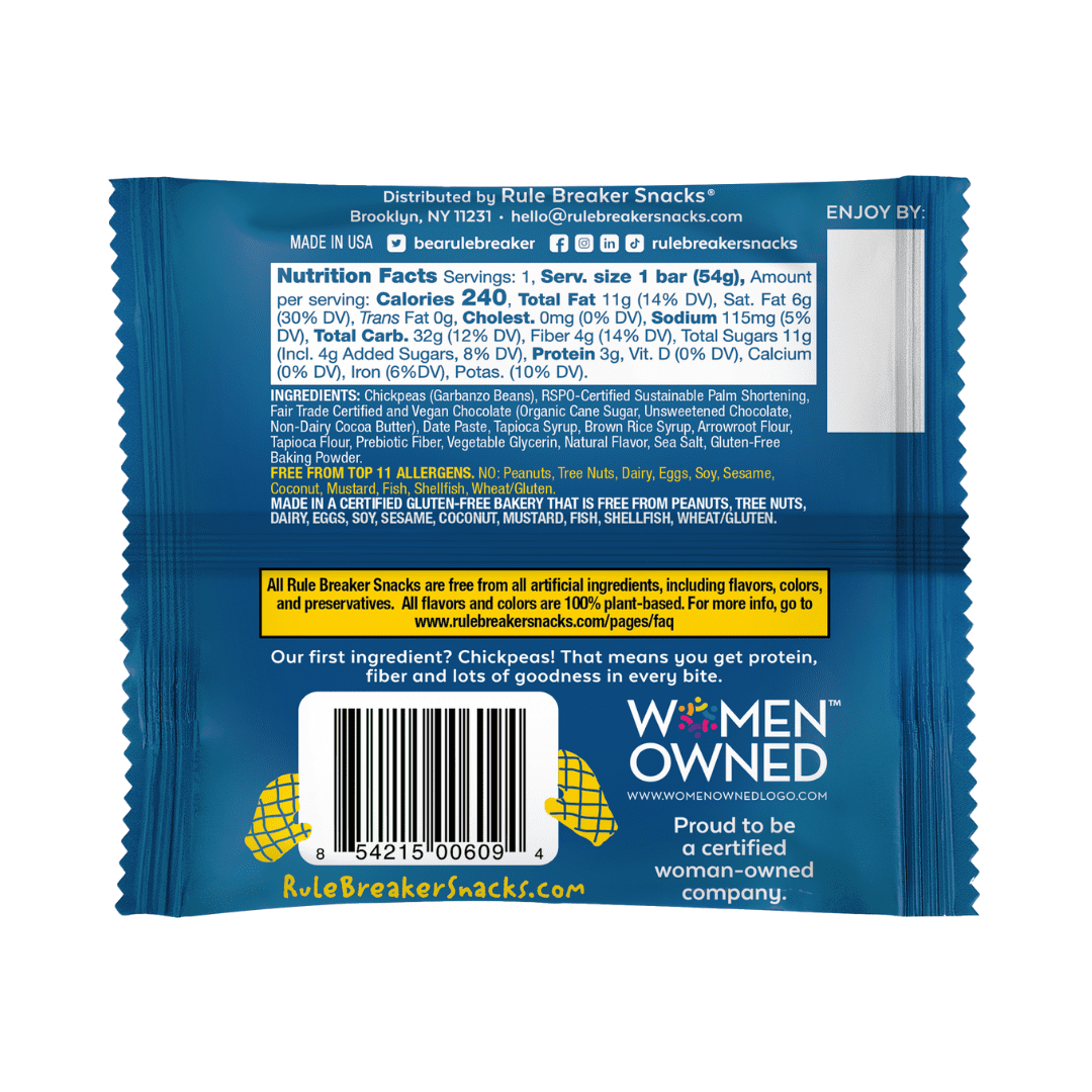Rule Breaker Snacks Chocolate Chip Blondie 12-Pack | Vegan, Gluten-Free, Nut-Free, Top 11 Allergen-Free | Individually Wrapped 1.9-oz Blondies