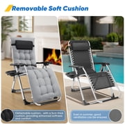 Gianna Zero Gravity Lounge Chair, Heavy-Duty Folding Recliner for Patio & Lawn with Adjustable Backrest, Detachable Cushion, Headrest Pillow & Side Tray,Gray