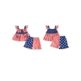 thumbnail image 2 of Loicainy Baby Toddler Girl 4th of July Clothes 6 12 18 24 Months 2T 3T 4T Star Stripe Print Flutter Sleeve Tank Tops and Ruffle Hem Shorts Summer Outfits Set, 2 of 9