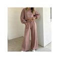 thumbnail image 2 of Zynoxe Women Suits 2 Piece Set with Pockets Classic Round Neck Long Sleeve Crop Sweatshirt & Drawstring Wide Leg Pants Suit Fashion Polka Dot Sweatsuit Set Vacation Outfits for Women Pink 2XL, 2 of 8