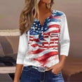 thumbnail image 2 of 4th of July Shirts for Women Plus Size 3/4 Sleeve T-Shirts Casual USA Flag Print Tops Independence Day Patriotic Pullover USA 250th Anniversary Celebration Party V Neck Blouses Blue 3XL, 2 of 5