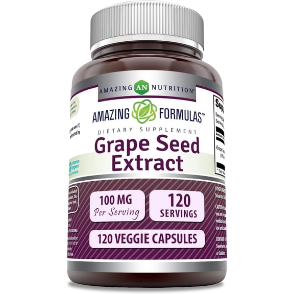 Amazing Formulas Grapeseed Extract 100 Mg Per Serving 120 Veggie Capsules Supplement | Non-GMO | Gluten-Free