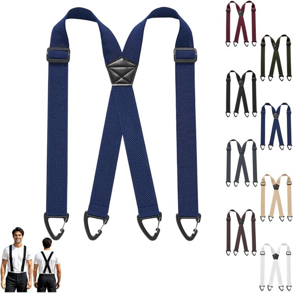 Men's X-Back Suspenders with Hook Clips, Carabiner Suspender | Wide Elastic Straps, Classic X-Back Design, 1.5 Inch Adjustable Heavy-Duty Hook Clips for Work & Daily Wear