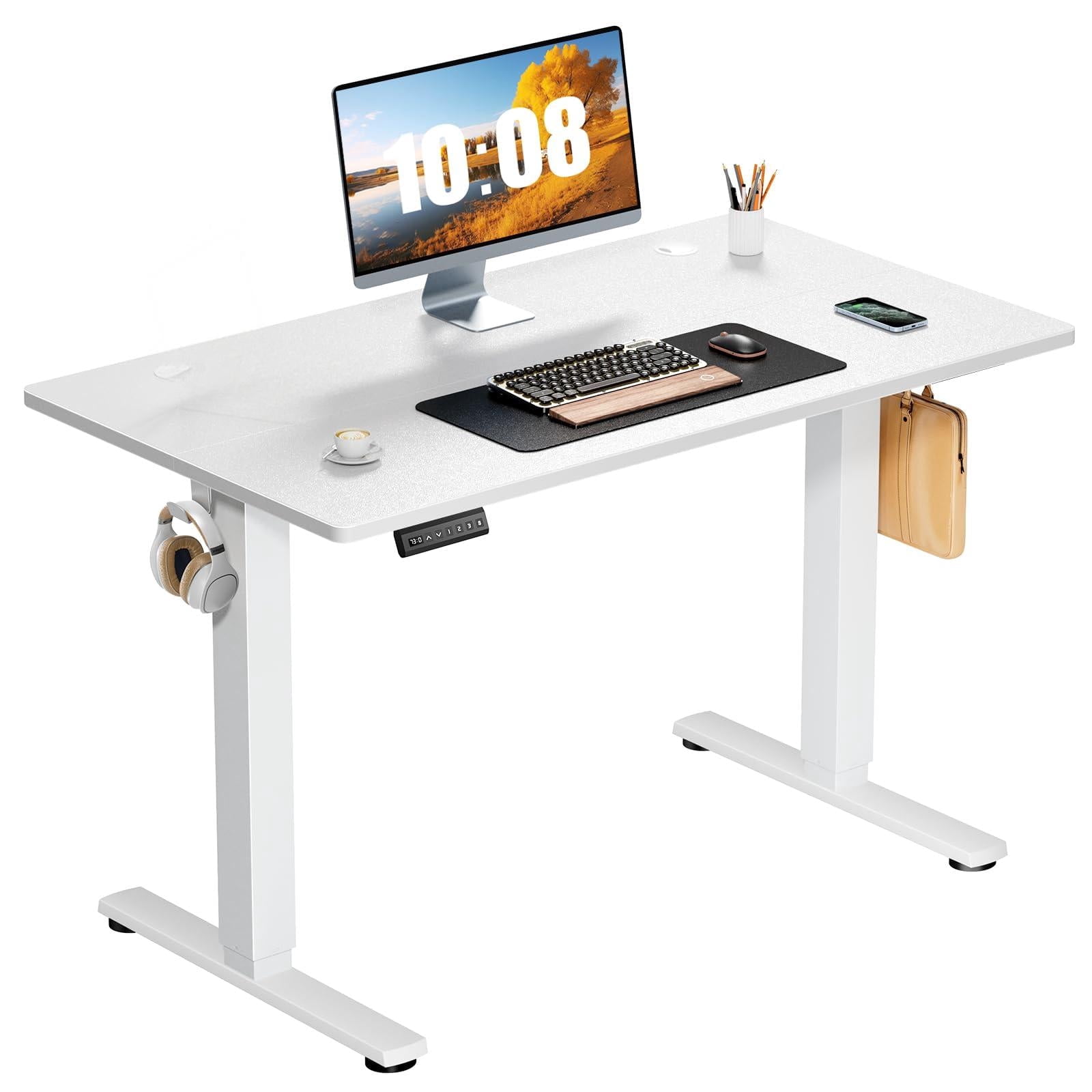 Blazezo Electric Standing Desk with 3 Memory Presets, 40x24 Inch Adjustable Computer Desk 28.7-48 Inch, Quiet Motor Stand Up Desk for Home Office, Ergonomic Workstation with T-Shaped Frame (White)