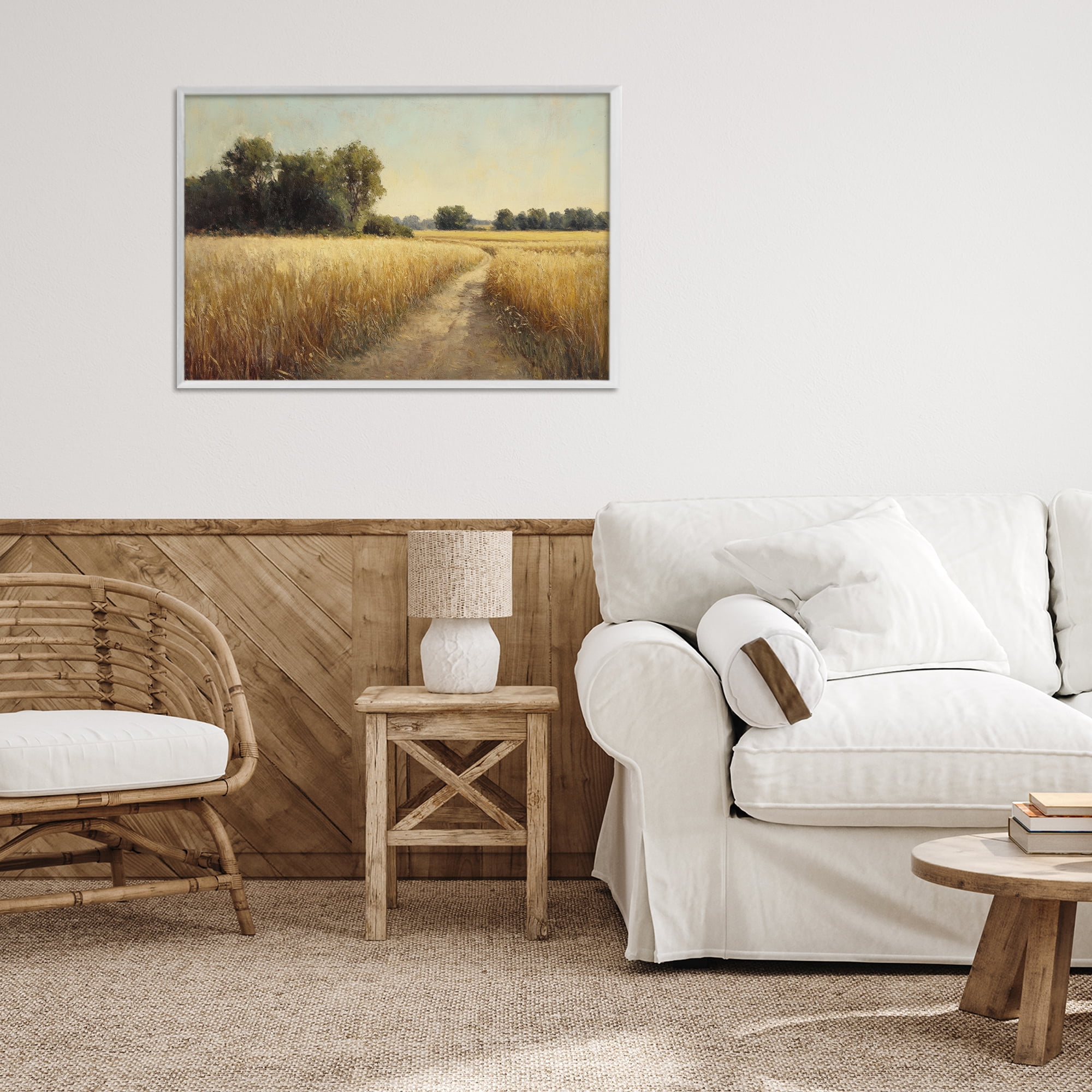 Stupell Industries Sunlit Country Wheat Path White Framed Giclee Art, design by Petal Prints Design