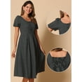 thumbnail image 2 of DARING DIVA Smocked Back Puff Short Sleeve Midi Dress L Black, 2 of 5