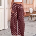 thumbnail image 6 of JFGHDG Womens Boho Polka Dot Cotton Linen Barrel Pants Wide Leg Palazzo Casual Elastic Waist Beach Vacation Trousers with Pockets Brown L, 6 of 7