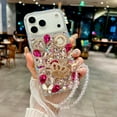 thumbnail image 3 of for iPhone 17 Pro Max Case with Wrist Strap Lanyard for Women Girls 3D Bling Shiny Rhinestone Diamond Crystal Pearl Handmade Glitter Cute Cover Phone Case 6.9'', Hot Pink, 3 of 8