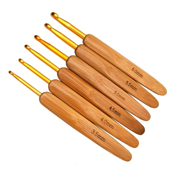 ACDANC 3.5 To 6mm Bamboo Hook Gold Crochet Diy Sewing Tool 13.5cm Long