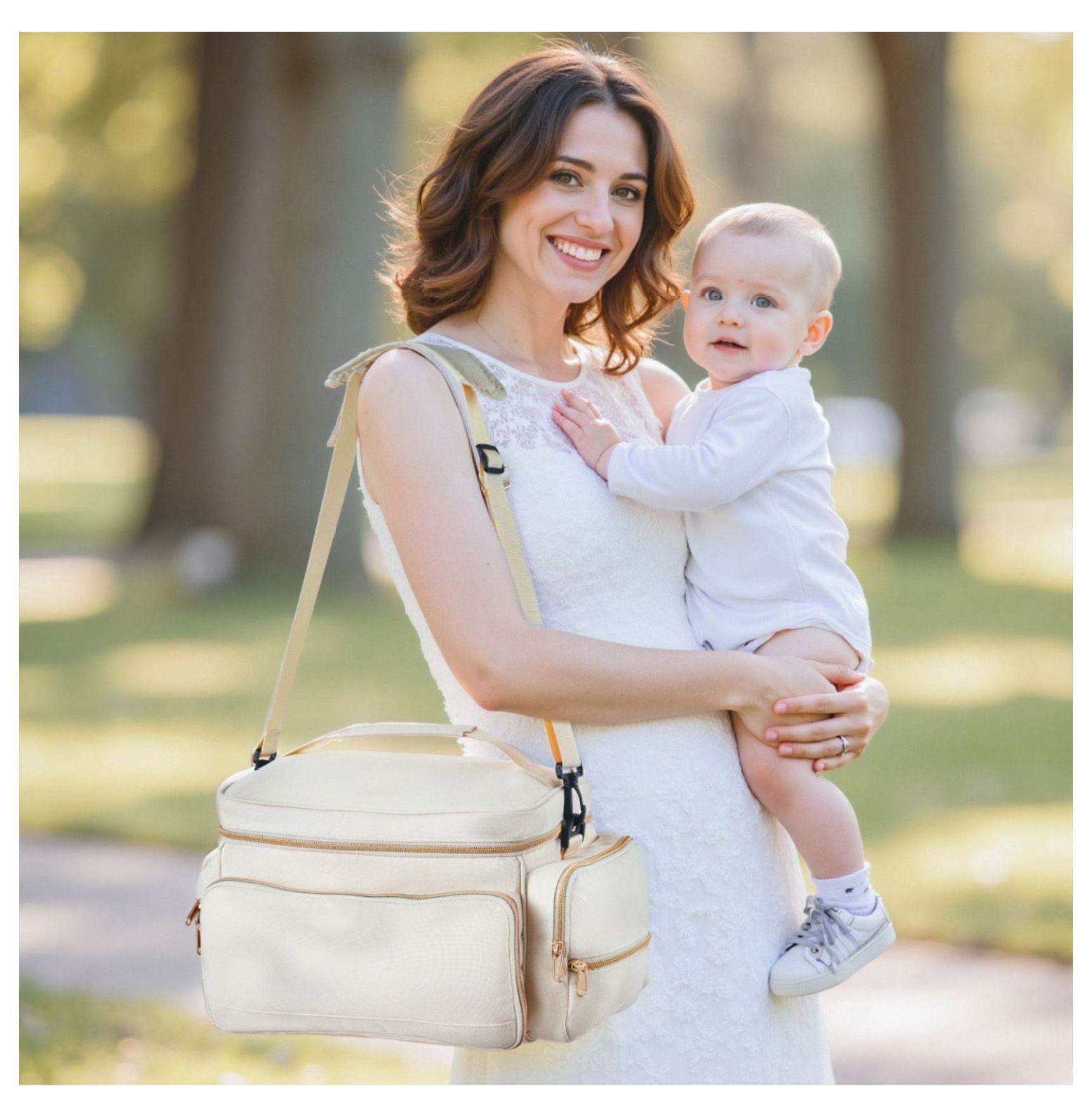 Breast Pump Bag, Portable Breastmilk Cooler for S1/S2, Travel Diaper Bag with Waterproof Mat, Fits Pumping Accessories, Bottles & More - Beige