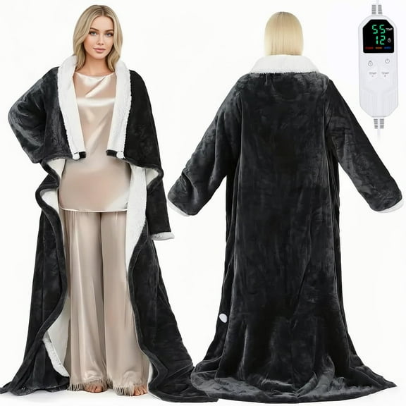 Wearable Heated Blanket，Portable Electric Heated Throw Blanket with Sleeves & Foot Pocket 50"x70" 14" Electric Snuggle Throw, 6 Rapid Heating Settings, 1-12H Auto Shut-off,Machine Wash,Perfect Portab