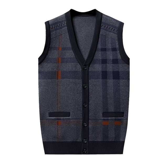 Men's Knitted V-Neck Sweater Vest Fashionable Pattern Design Casual Sleeveless Wool Blend Cardigan Coat for Autumn Winter