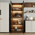 thumbnail image 4 of 23.6'' Glass Display China Cabinet With Pull-Out Bar Shelf, Dining Cabinet With Glass Doors and Wireless LED Light, 4 of 10