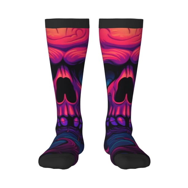 Balery Purple-Red Skull Calcetines novedosos Calcetines deportivos Calcetines hasta la rodilla Calcetines de algodón Calcetines originales y geniales