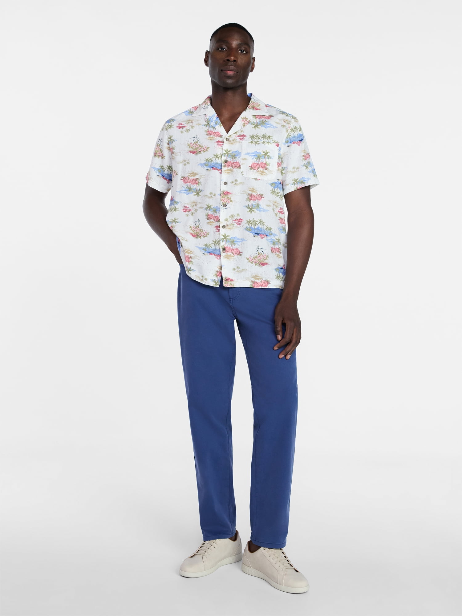 George Men's Relaxed Fit Linen Blend Camp Shirt with Short Sleeves, Sizes S-5XL, LT-3XLT