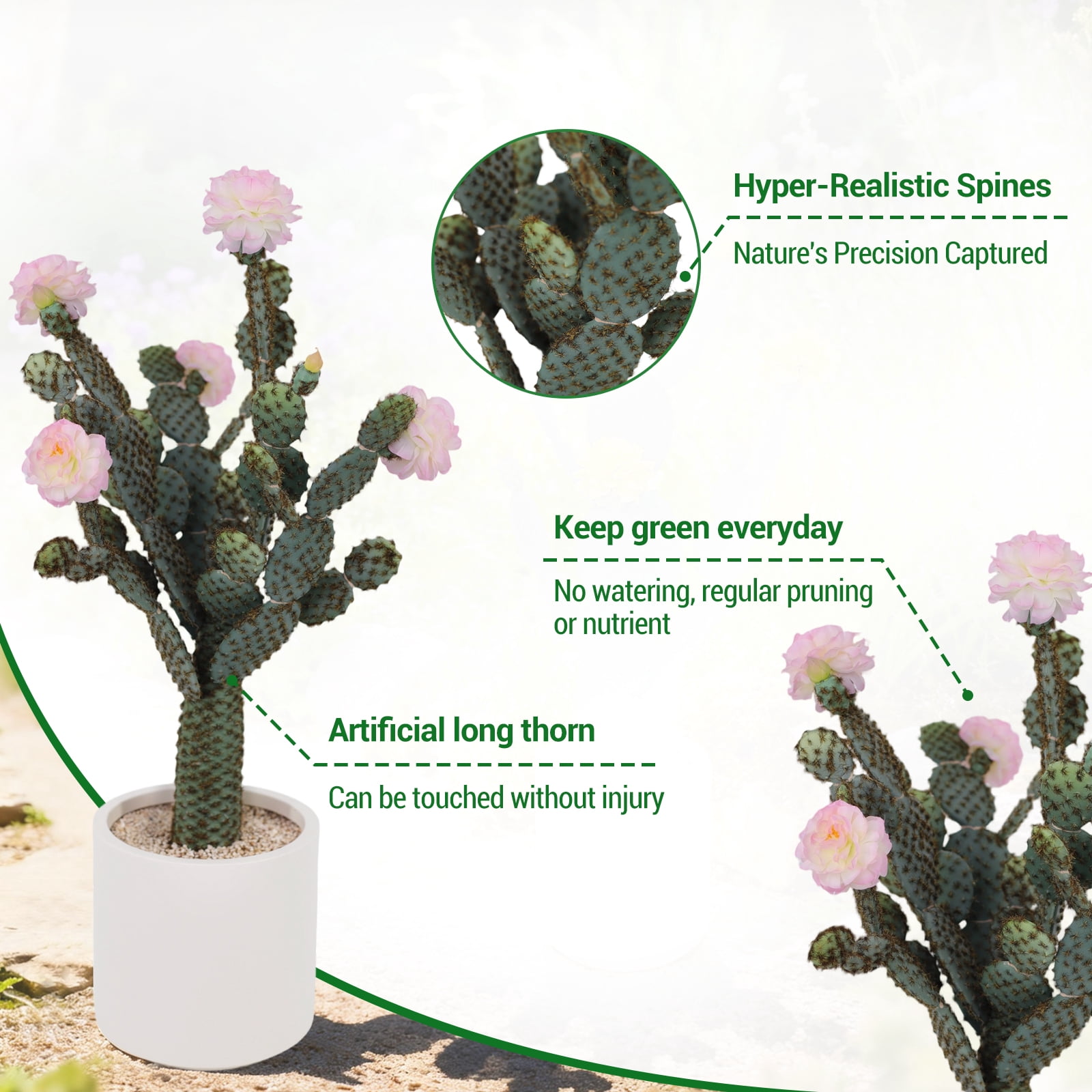 Home Decor 5Ft Artificial Cactus, Tall UV Resistant Faux Cacti Plant, Realistic Texture Fake Cactus Saguaro Potted Plants for Indoor Outdoor Home Office Store Garden