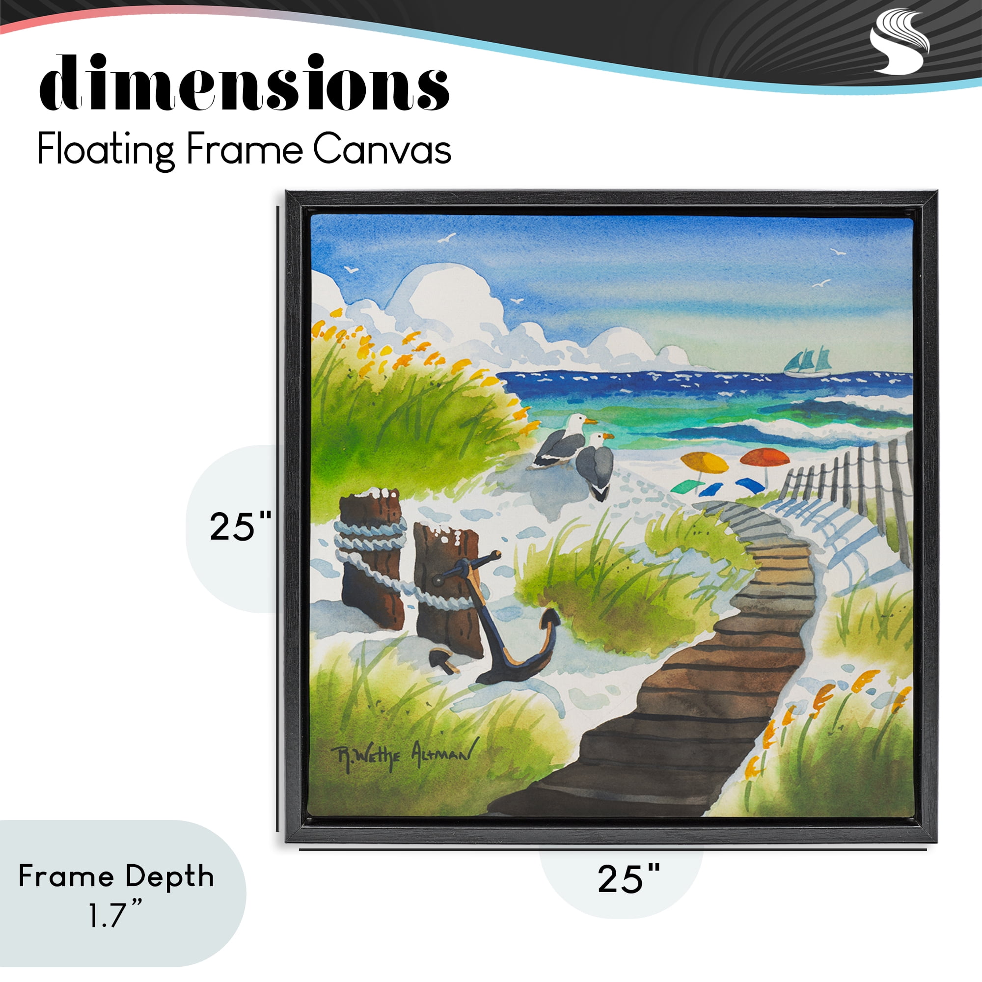 Stupell Industries Seagull & Anchor on Shore Black Framed Floater Canvas Wall Art, design by Robin Altman