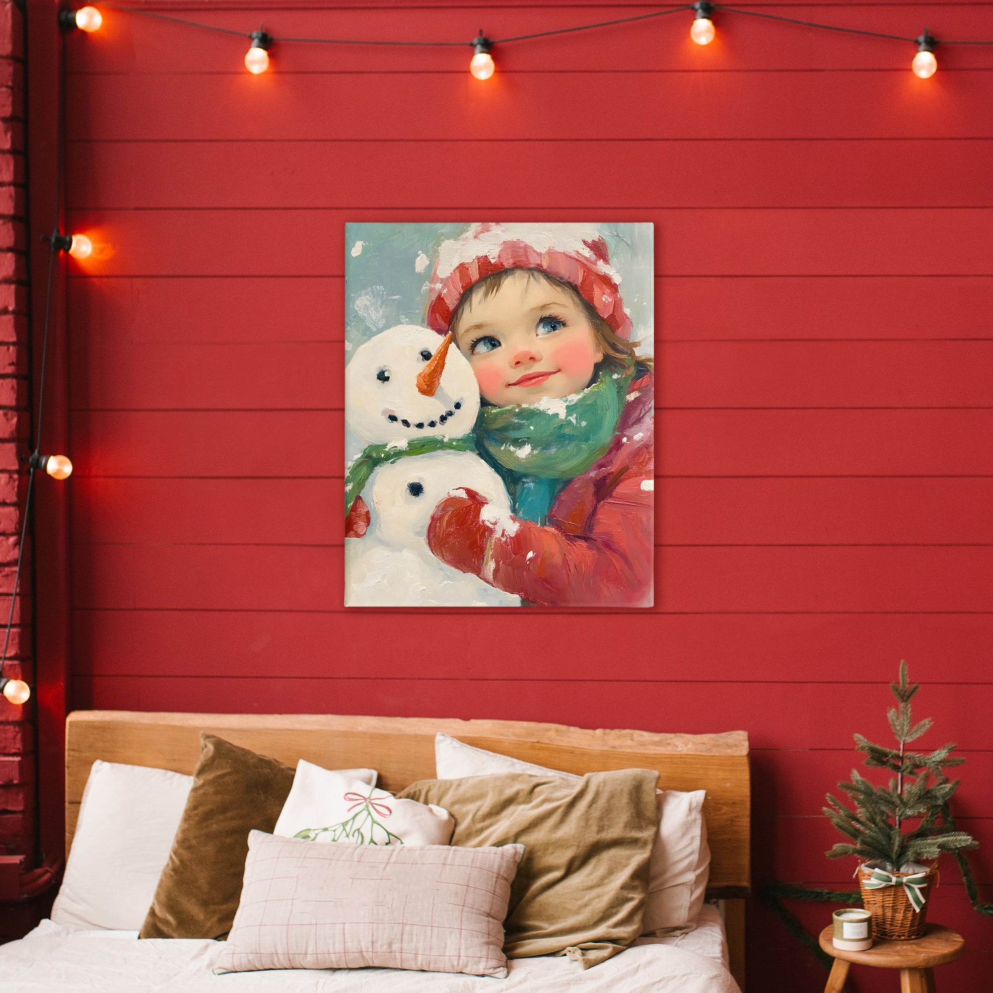 Stupell Industries Christmas Girl & Snowman Embrace Canvas Wall Art, design by The Prints Vibe