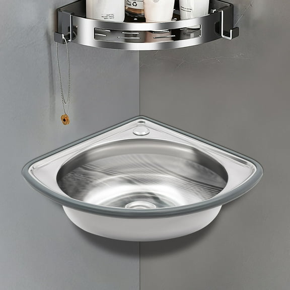 Modern Silver Single Bowl Sink, Triangular Hand Basin Sink Stainless Steel, Plastic Corner Basin Sink