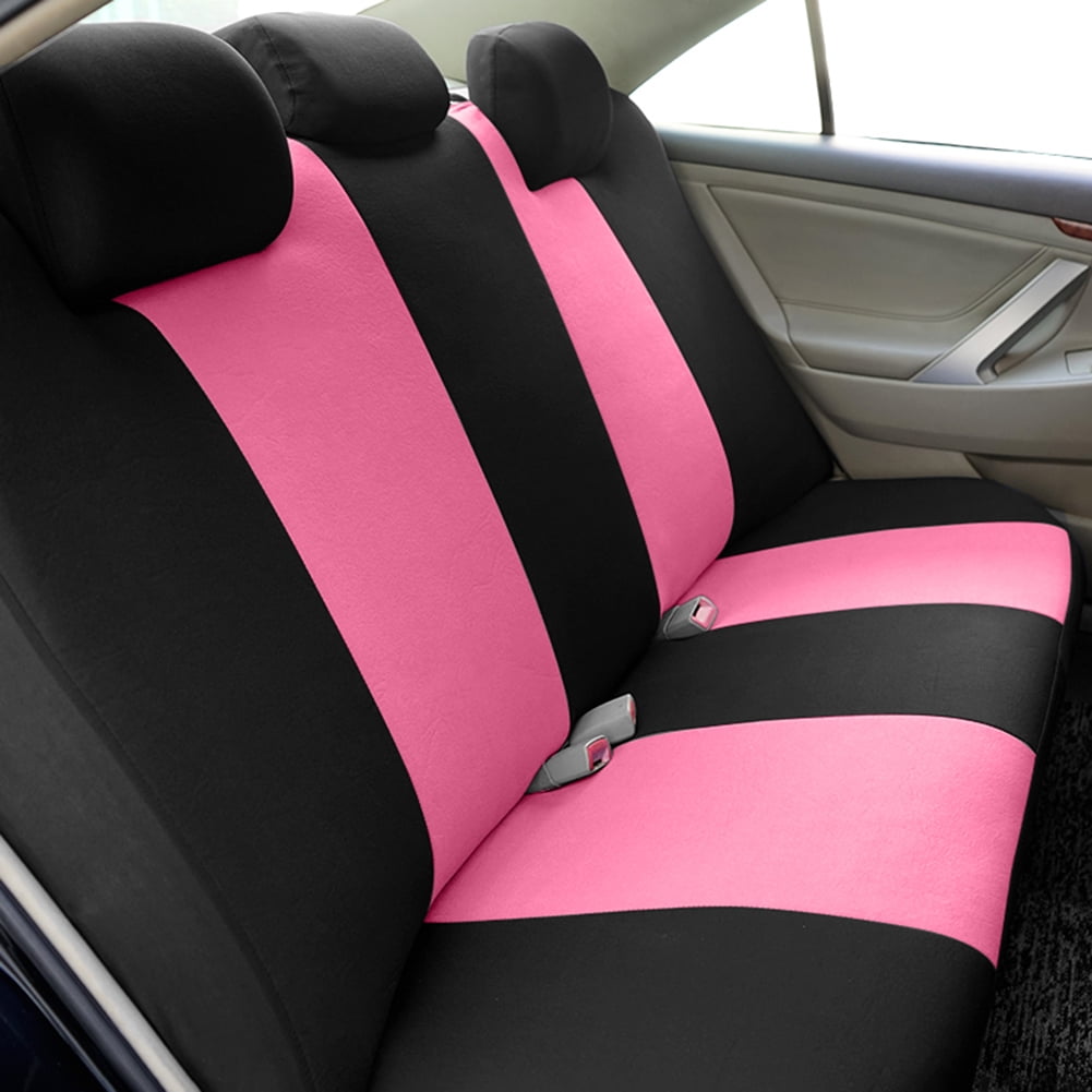 Autoking Cover Stripe Polyester 9pcs Racing Car Seat Covers Set Universal Seat Protector Accessories Interior Fit for Most Car Pink