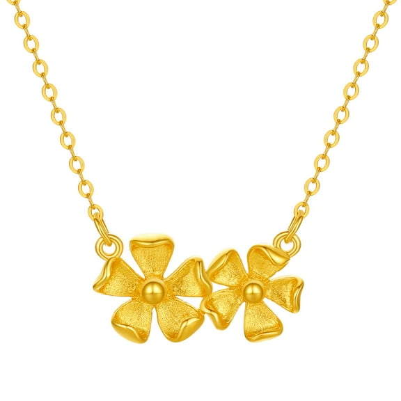 ZHOU LIU FU 18K Gold Pendant Necklace Double Flower Anniversary Gift for Women 40 5cm C0616245
