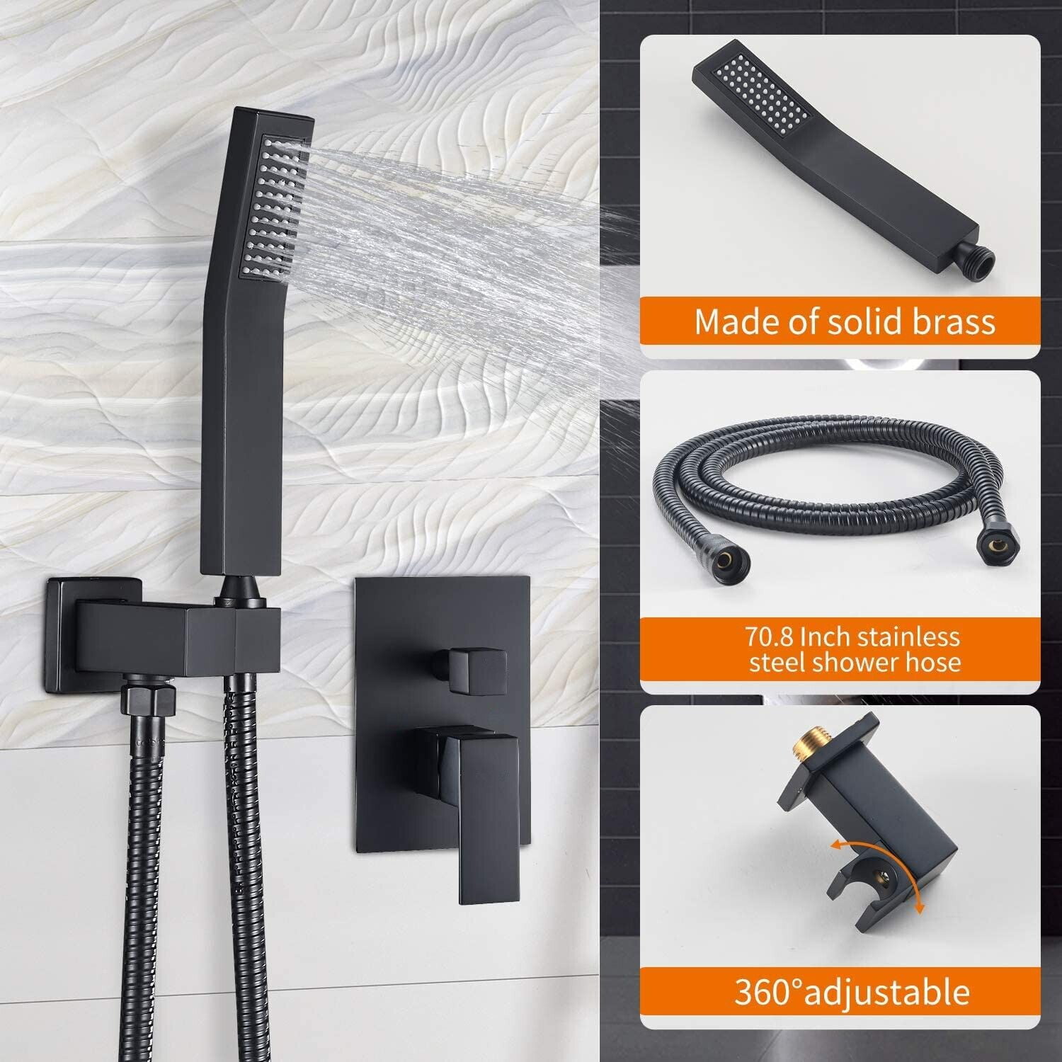 Zovajonia Matte Black Shower System 8 Inches Shower Faucet Set, Rain Shower Head with Handheld Spray Bathroom Ceiling Mount Shower Fixtures