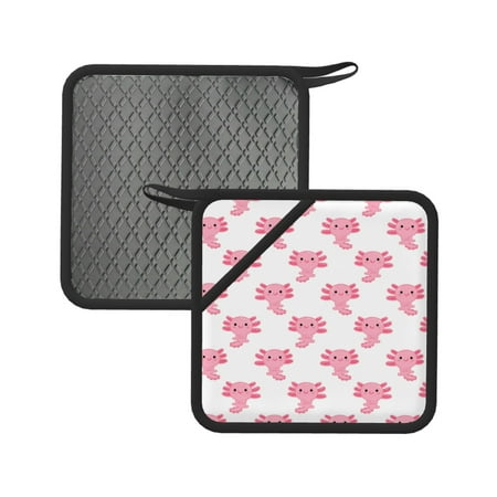

2PCS Pot Holders for Kitchen - Heat Resistant Silicone Pot Holders with Hanging Loop Cute Axolotl pink Non Slip Oven Hot Pads Potholders for Decor Baking Cooking Kitchen