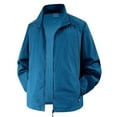 thumbnail image 2 of FINALGANG Mens Stand Collar Zip Up Solid Color Lightweight Windbreaker Loose Fit Outdoor Sports Travel Breathable Casual Jackets For Daily Wear Casual Top Blue XXXXL, 2 of 3