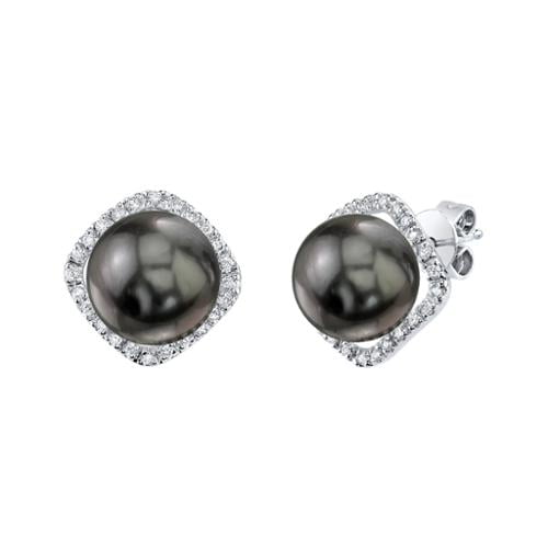 Radiance Pearl 14k White Gold Tahitian South Sea Pearl 1 6ct TDW Diamond Earrings (9-10 mm) by Overstock