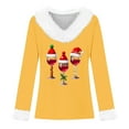 thumbnail image 4 of Women's Christmas Shirt long Sleeve V Neck Plush Hem Printed Pullover Tops Yellow L, 4 of 4