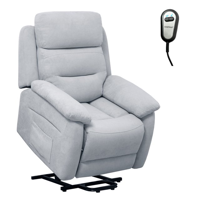 Costway Power Lift Recliner Chair Sofa for Elderly w/ Side Pocket & Remote Control Grey