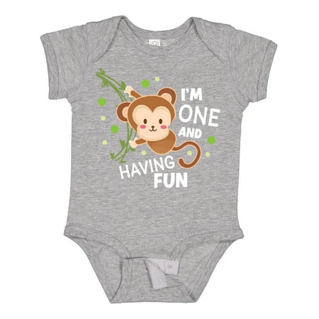 

Inktastic I m One and Having Fun with Monkey Gift Baby Boy or Baby Girl Bodysuit
