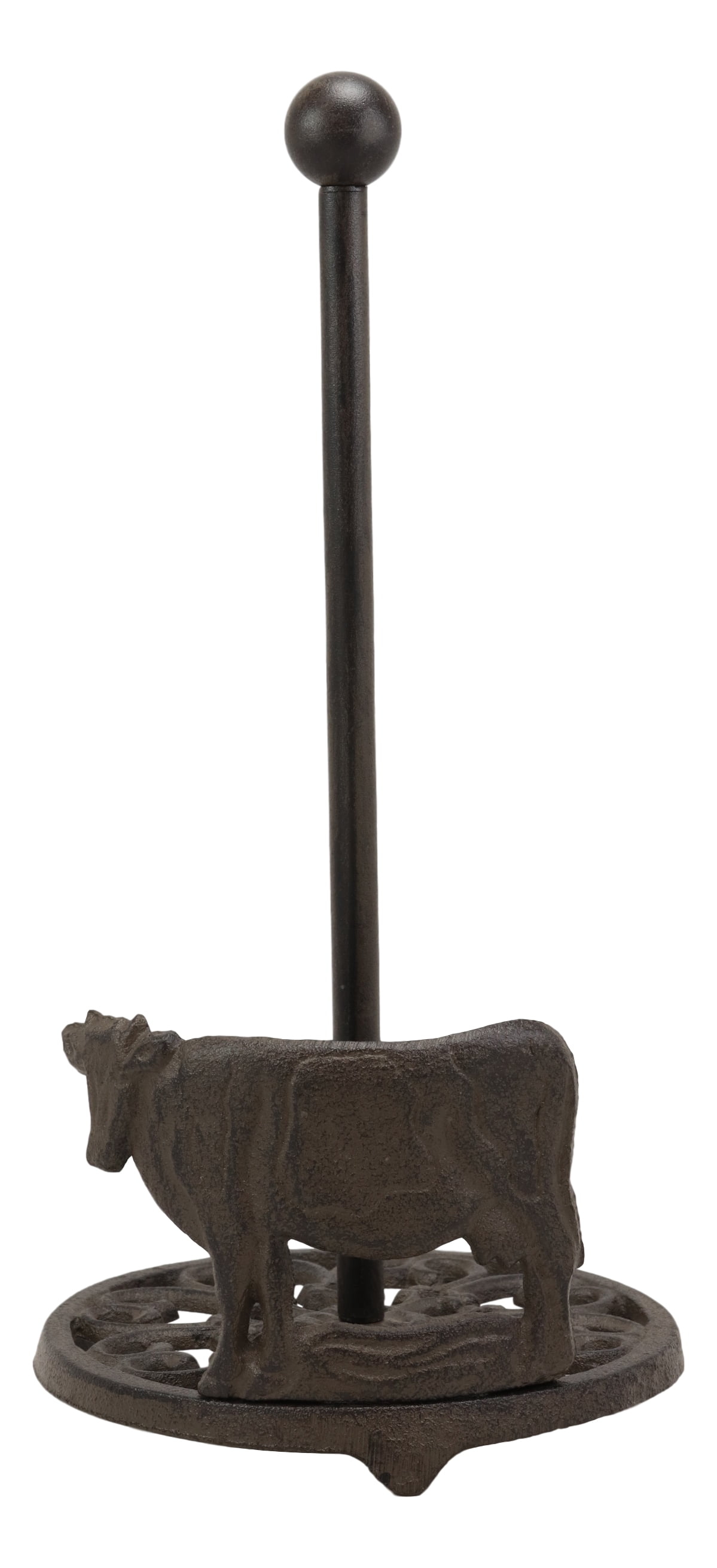 Cast Iron Rustic Holstein Cow With Scroll Art Kitchen Paper Towel Holder Stand