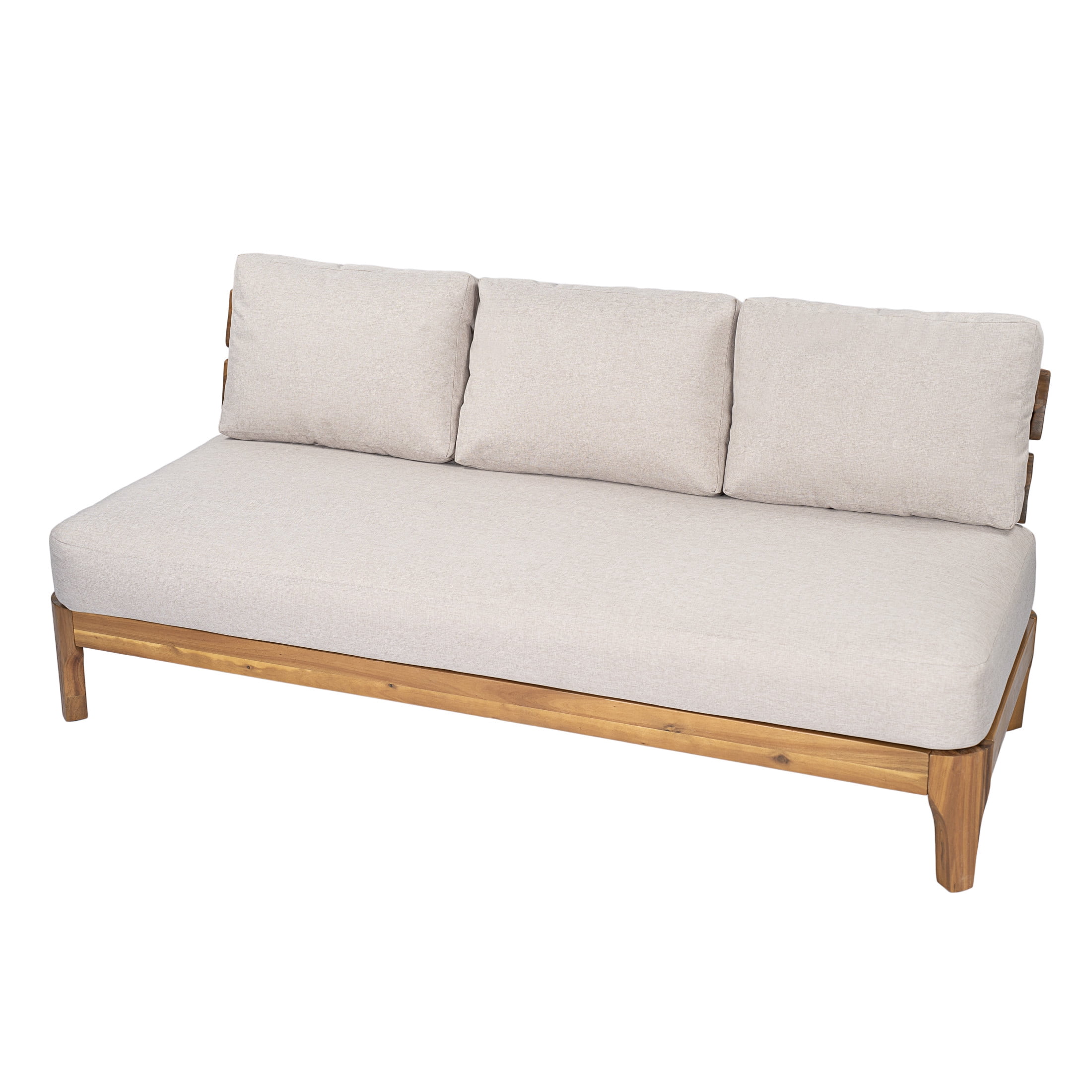 Christopher Knight Home Outdoor 3-Seater Sofa with Cushions, Acacia Wood Frame, Teak + Beige