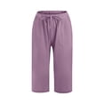 thumbnail image 5 of Pants For Women Work Casual Summer Solid Color Flax Elastic Long Beach Crop Length Versatile Practical Comfortable Breathable Gathering Vacation Outdoor Activities Trousers, 5 of 6