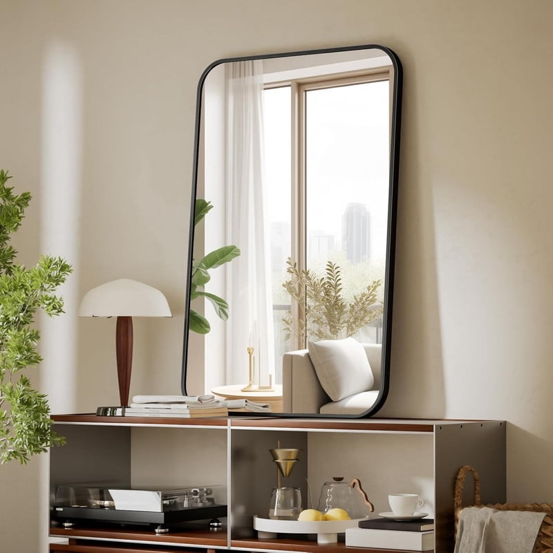 Clarvion 26"x38" Rounded Edge Rectangle Bathroom Mirror Wall Mounted Vanity Mirror,Black