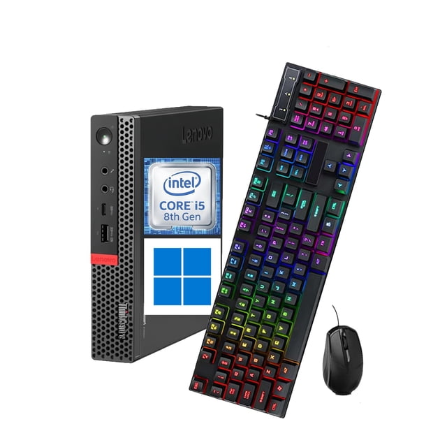 Lenovo ThinkCentre M920q Tiny Desktop Computer - Intel Core i5-8500T de seis núcleos, 16 GB de RAM, 256 GB SSD, tipo C, teclado y mouse Mini PC- Windows 11 Pro (reacondicionado)