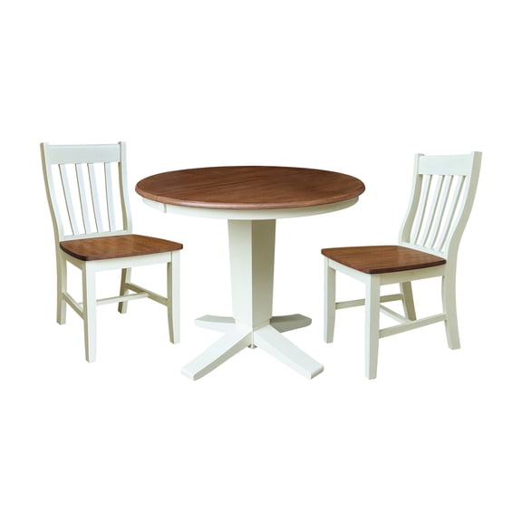 36"Round Extension Dining Table with 12"Leaf and 2 Dining Chairs - Multi-Color