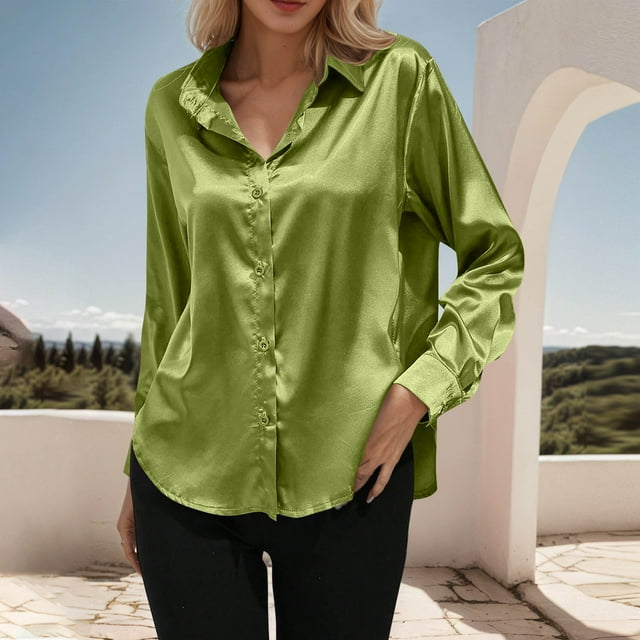 Hauts pour Femmes, Haut à la Mode pour Femme à Couleur Unie à Manches Longues avec Boutons et Col Rabattu, Cadeaux de Mariage