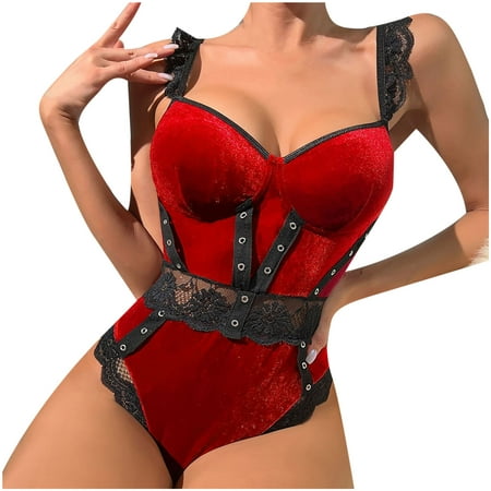 IROINNID Clearance Lingerie for Women Classy Babydoll Lace One-piece Suit Sexy Underwear Pajamas Underwear Suit Lingerie Red